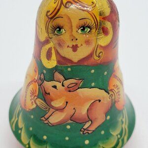 Hand Painted Russian Wooden Doll Musical Chime Roly Poly Wobble Signed